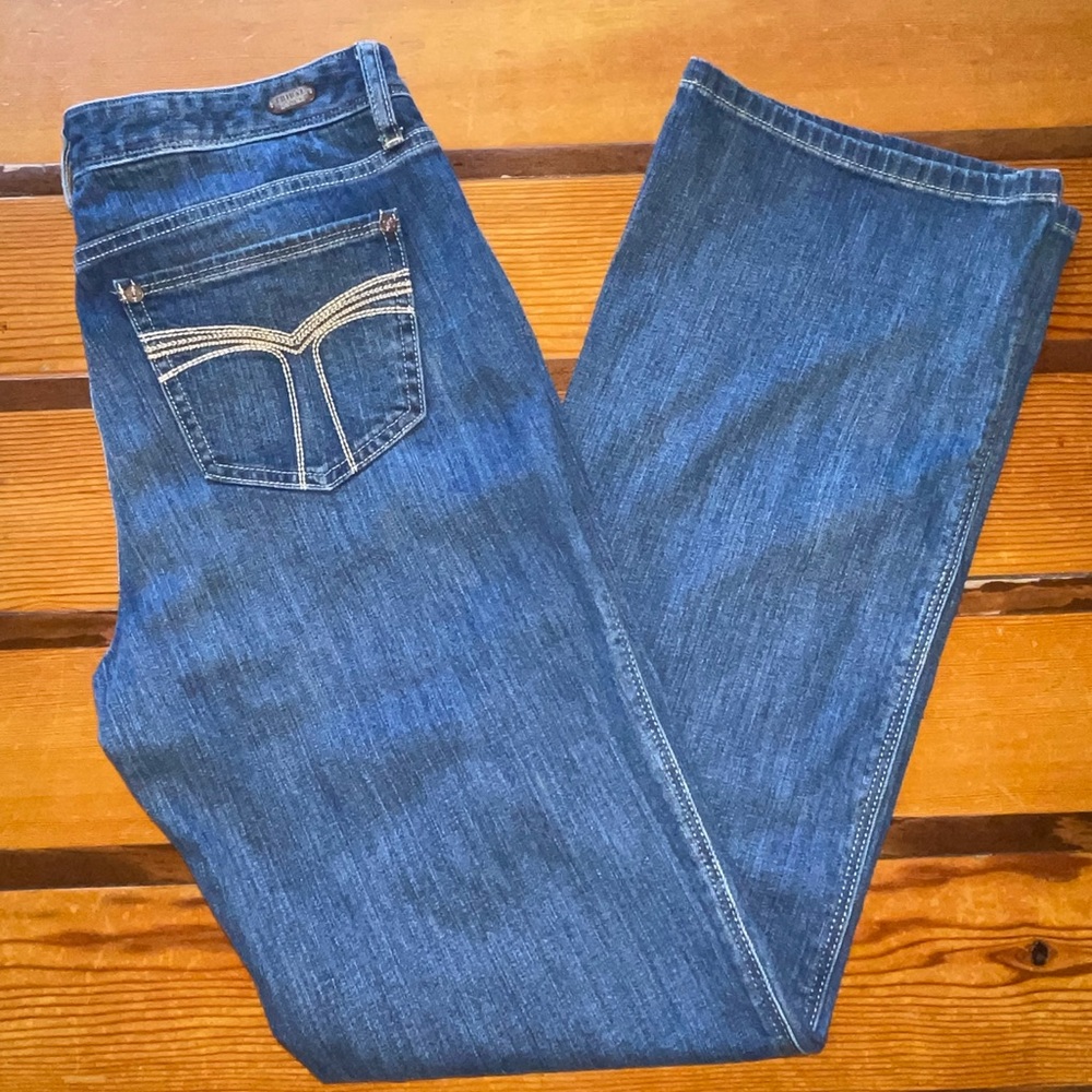 Women’s Tribal Denim Jeans Mid Waist Curvy Fit Boot Leg Size 28/6
